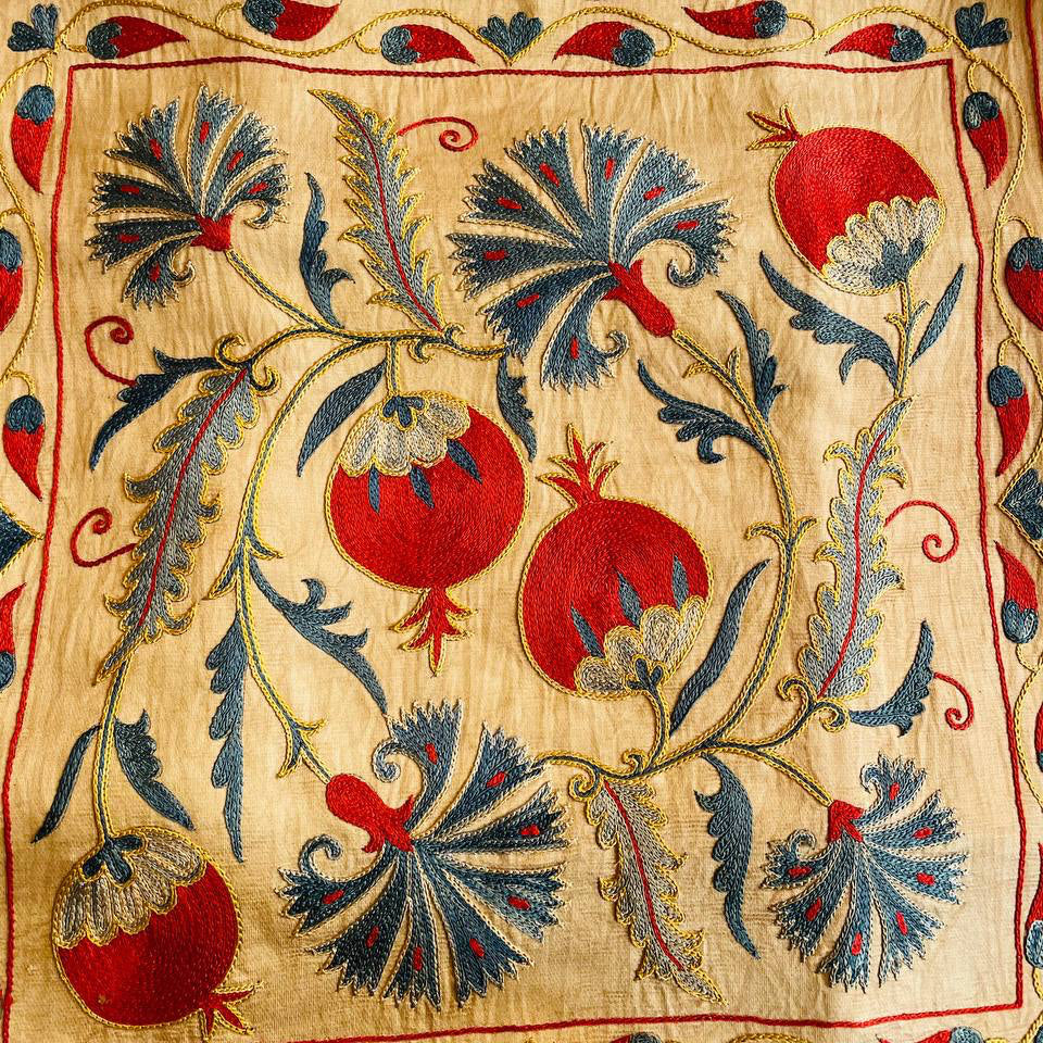 Suzani Pillow Cover - Hand Embroidered Pomegranate Suzani Cushion Pillowcase Cotton Handmade