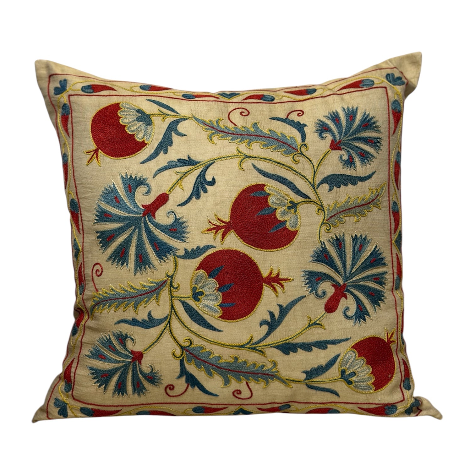 Suzani Pillow Cover - Hand Embroidered Pomegranate Suzani Cushion Pillowcase Cotton Handmade