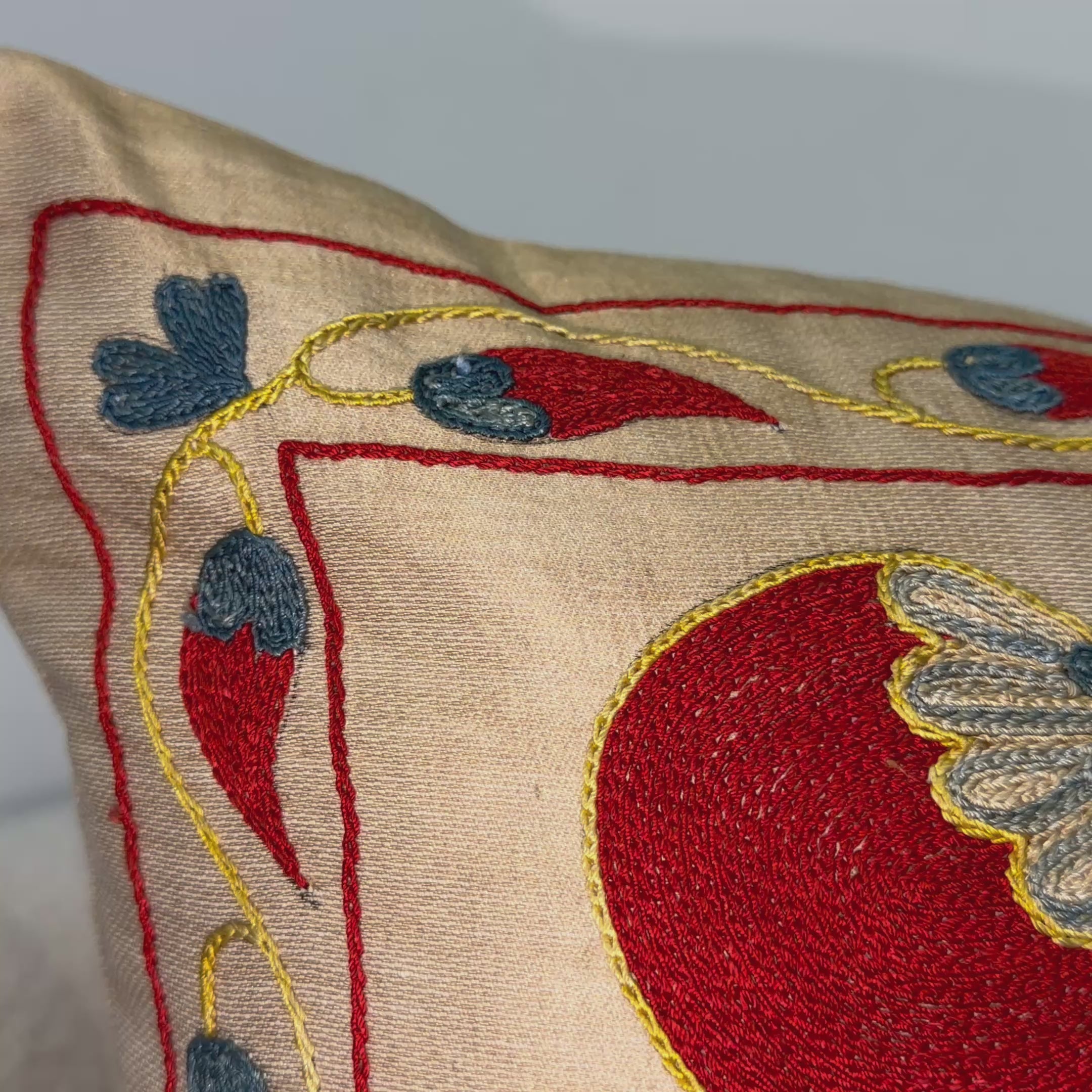 Suzani Pillow Cover - Hand Embroidered Pomegranate Suzani Cushion Pillowcase Cotton Handmade
